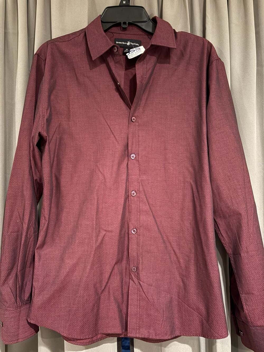 Beverly Hills Polo Club Long Sleeve Button Down Shirt Size M Burgundy